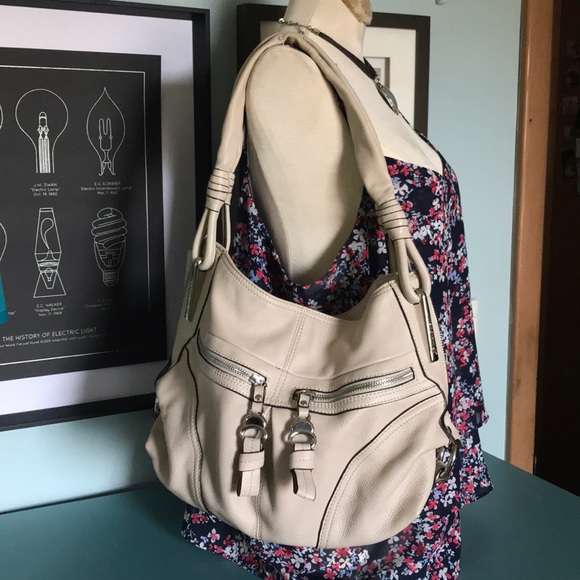 B. Makowsky beige taupe leather hobo shoulder bag - Picture 3 of 16